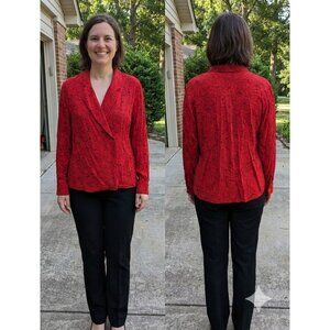 Vintage Pappagallo Red Rose Print Rayon Blouse Shirt Sz 10 Long Sleeve Floral